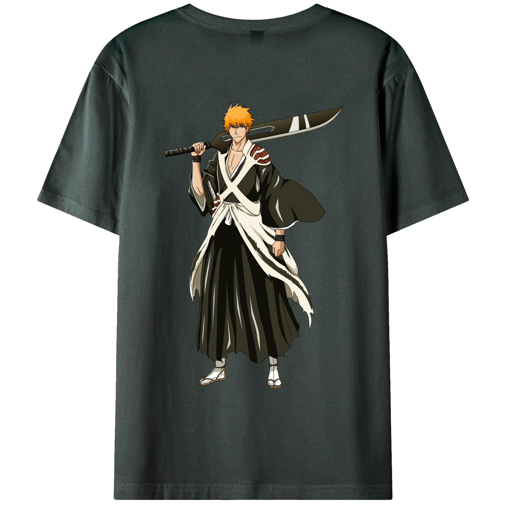 （画像用） ブリーチ 黒崎一護（くろさき いちご）BLEACH Kurosaki Ichigo 綿100％ メンズ半袖Tシャツ（バックプリント） 通気性